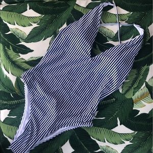 NWOT Black & white striped one piece bathing suit